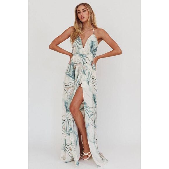 Sweet Lemon Marble Print Halter Maxi Dress Women’s Small Open Back NWT - Picture 7 of 8